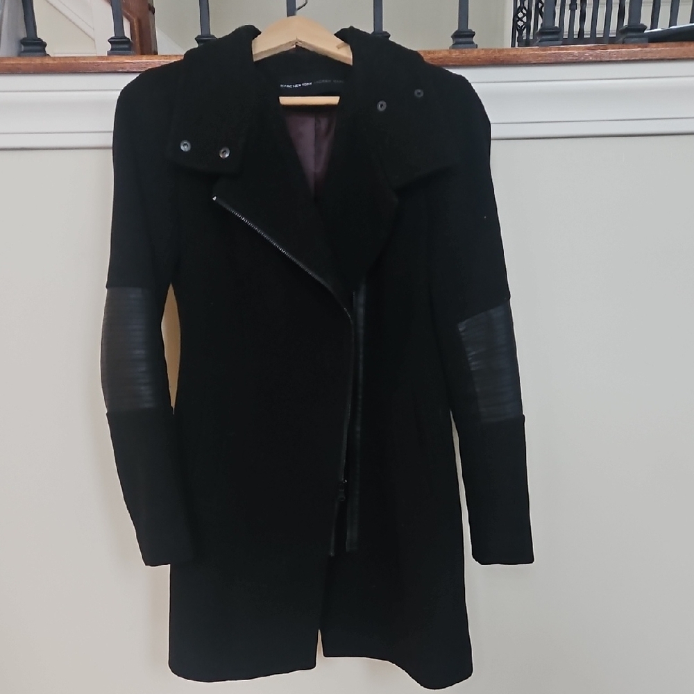 Stylish Black Trench Coat with Leather Details